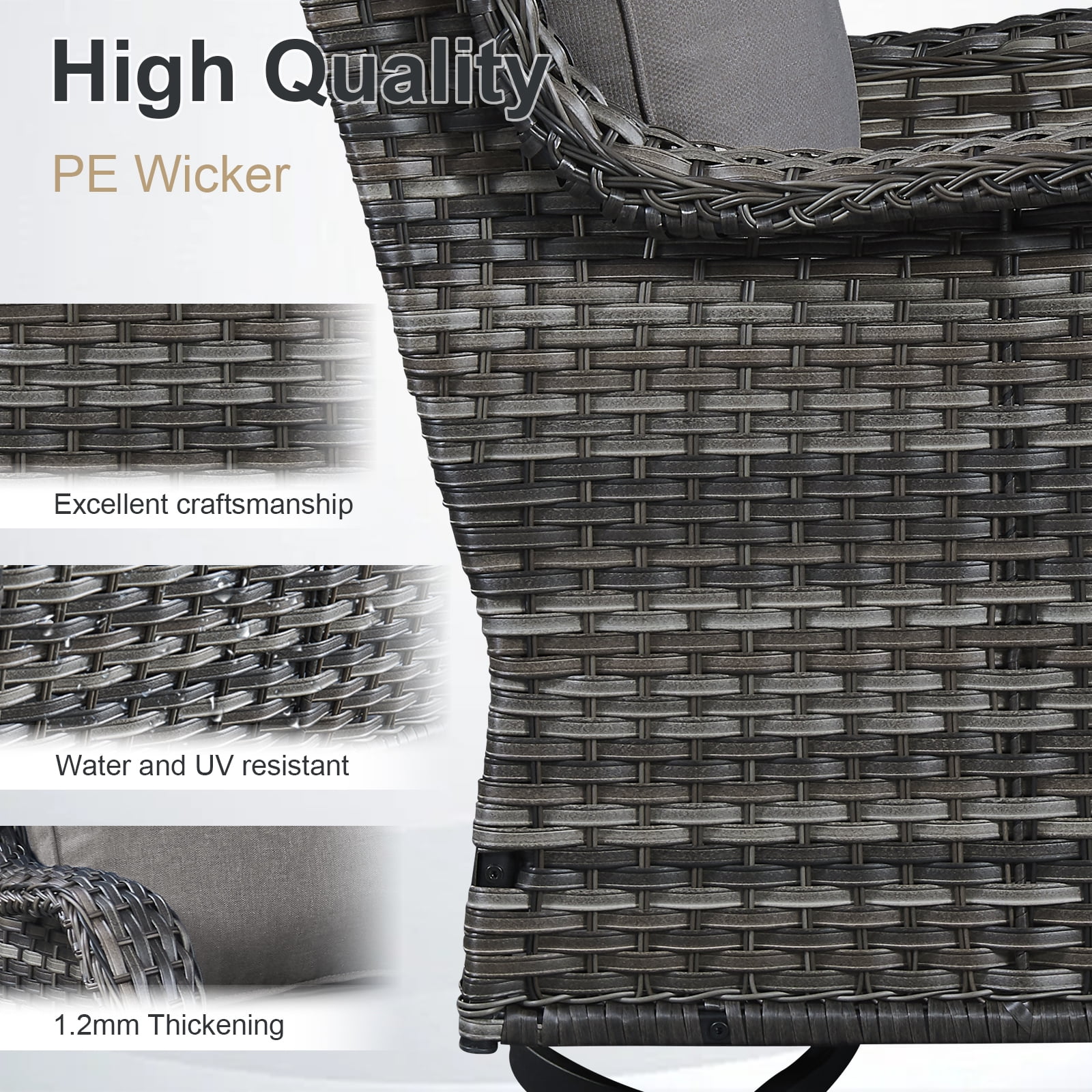 POCASSY Outdoor Swivel Chair Set of 4, All Weather Gray Wicker Patio Swivel Chairs Set with High Back and Thick Cushion for Garden Balcony Porch - Gray/Gray