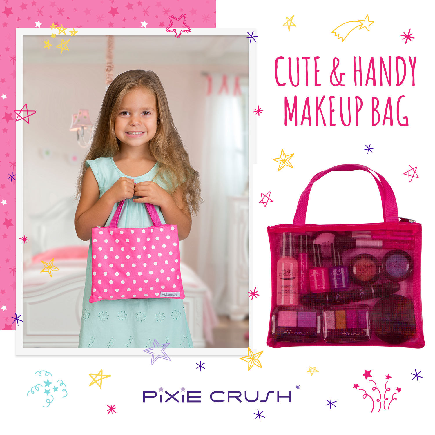 PixieCrush Pretend Play Makeup Kit. Designer Girls "Polka Dot" DELUXE Bag Set - image 5 of 8