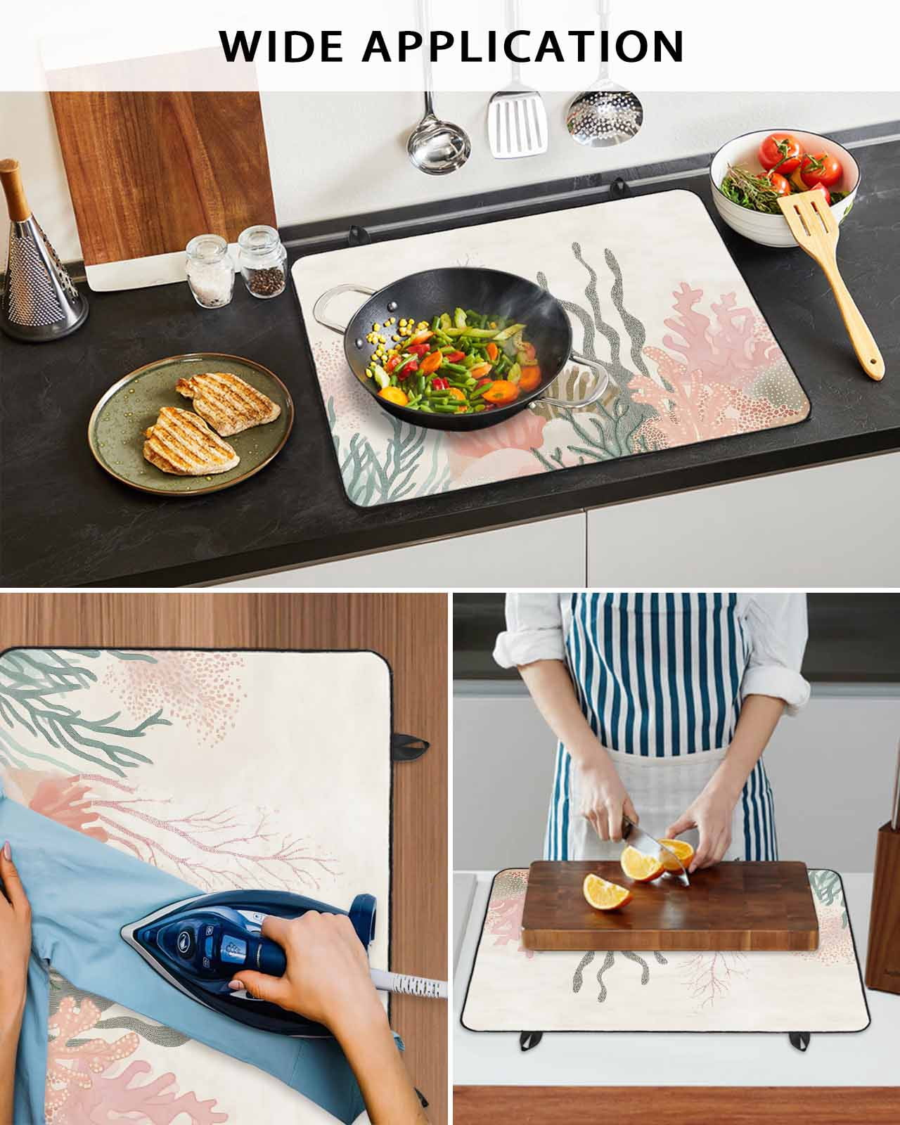 nqOlkjepod Large Induction Cooktop Protector Mat 28.5"x20.5", Coastal Coral Stove Top Covers for Electric Stove, Retro Watercolor Farmhouse Ocean Seaweed Stove Burner Cover Mats Stove Cover