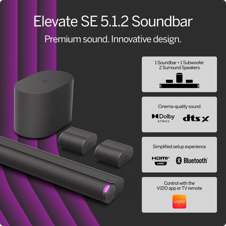 Open Box VIZIO SL512X-0806 Elevate SE 5.1.2 Soundbar, Wireless