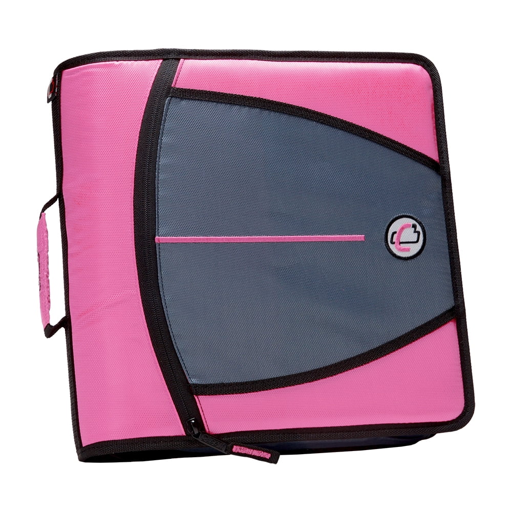 Case It Mighty Zip Tab, 3" ORing Zipper Binder with Tabs, Pink, D146