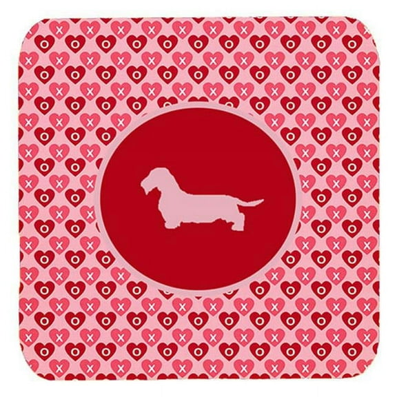 Dachshund Wirehair Valentine Hearts Foam Coasters - Set 4, 3.5 x 3.5 In.
