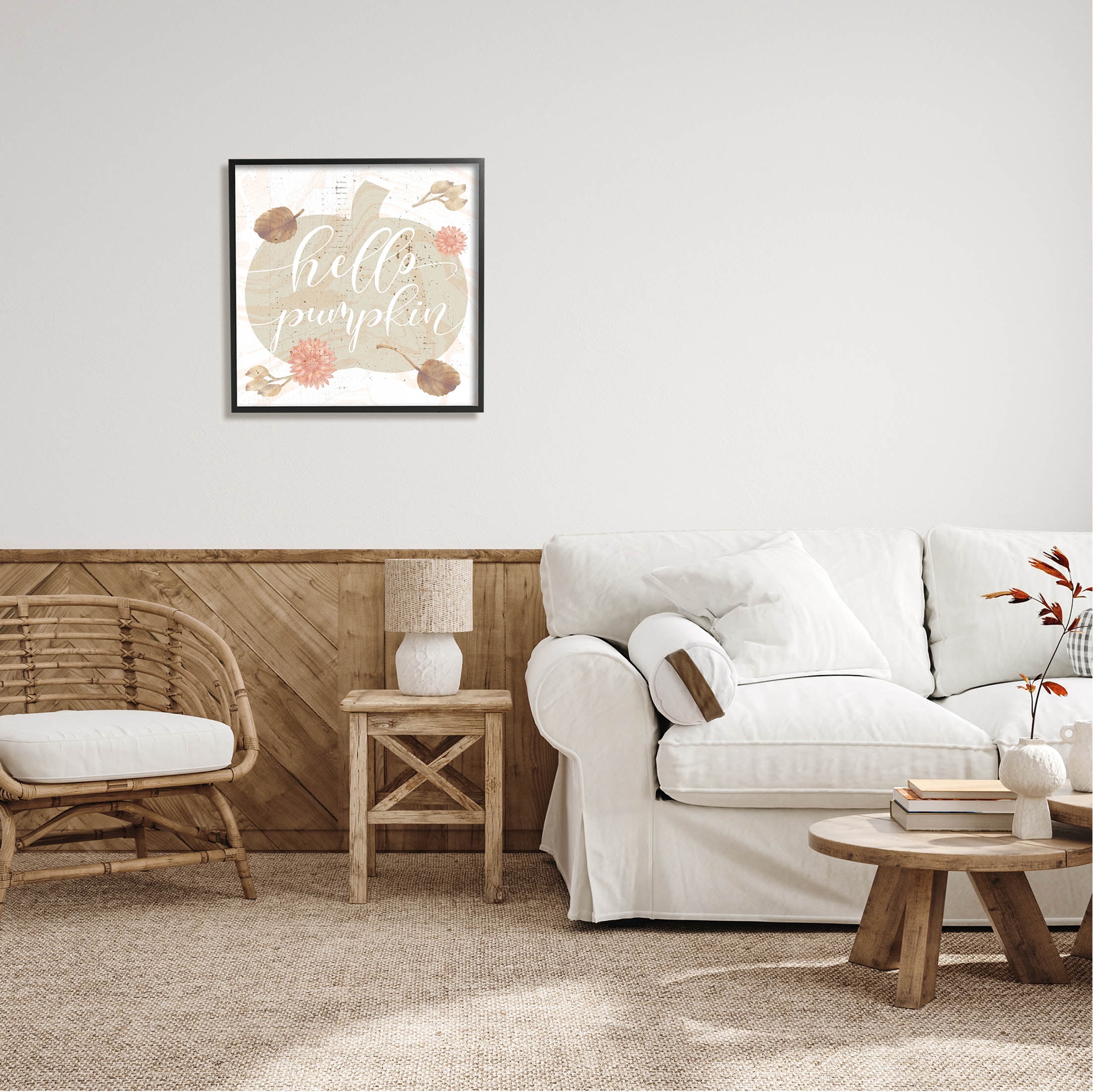 Stupell Industries Hello Pumpkin Autumn Harvest Graphic Art Black Framed Art Print Wall Art, Design by Lil' Rue