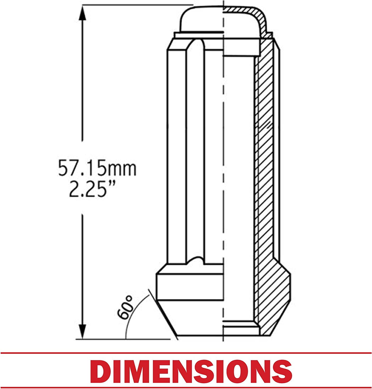 Wheel Accessories Parts Set of 32 Bulge Cone Seat M14x2.0 Lug Nuts 2.25" Long with Spline Tuner Closed End Small Diameter Key Included (Chrome, 32 PC, 14x2)