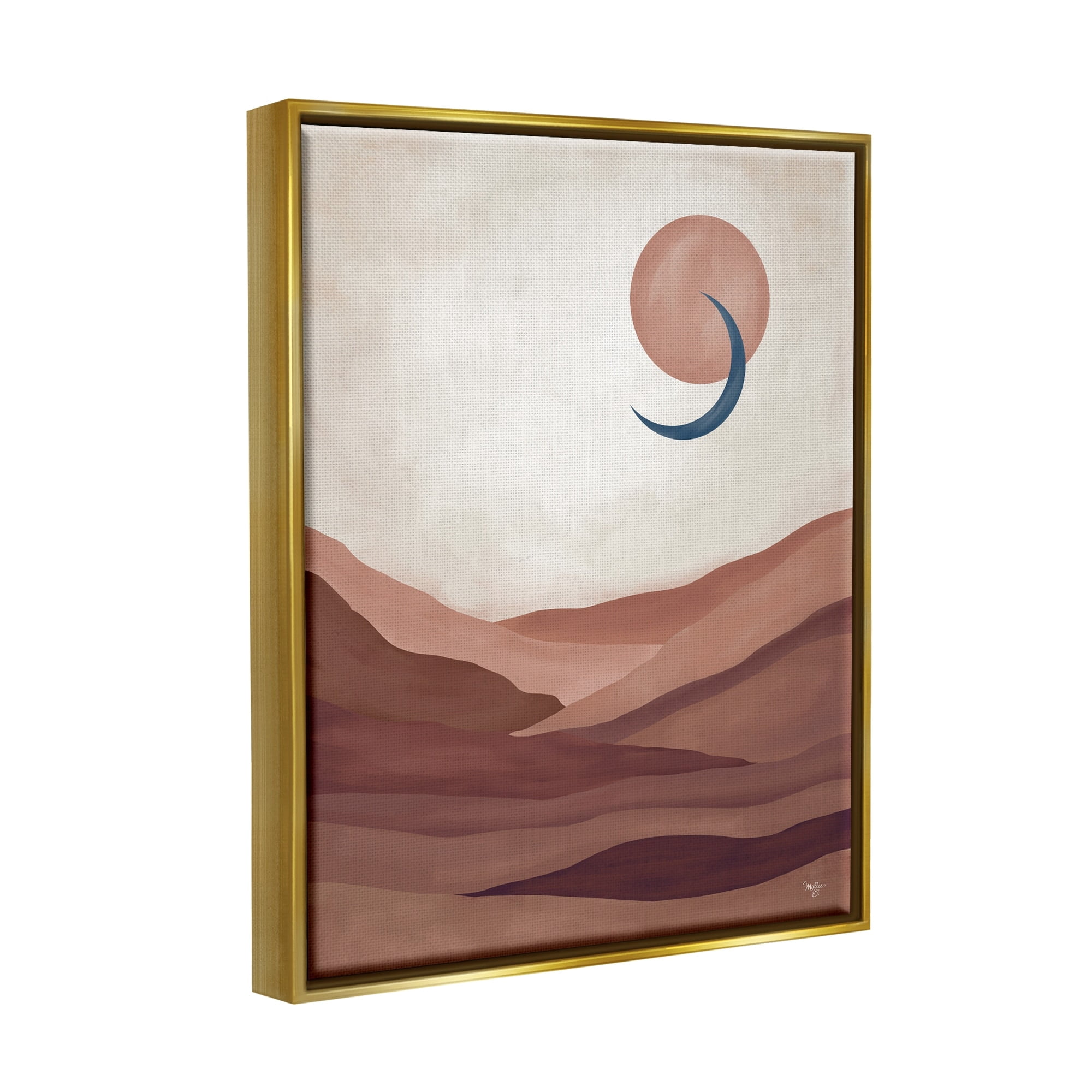 Stupell Industries Abstract Desert Dunes Sun Moon Overlapping Shapes Painting Metallic Gold Floating Framed Canvas Print Wall Art, Design by Mollie B.