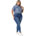 thumbnail image 3 of DARING DIVA Women's Plus Size Short Sleeves Button Down Cropped Jackets 3X Gray Blue, 3 of 6
