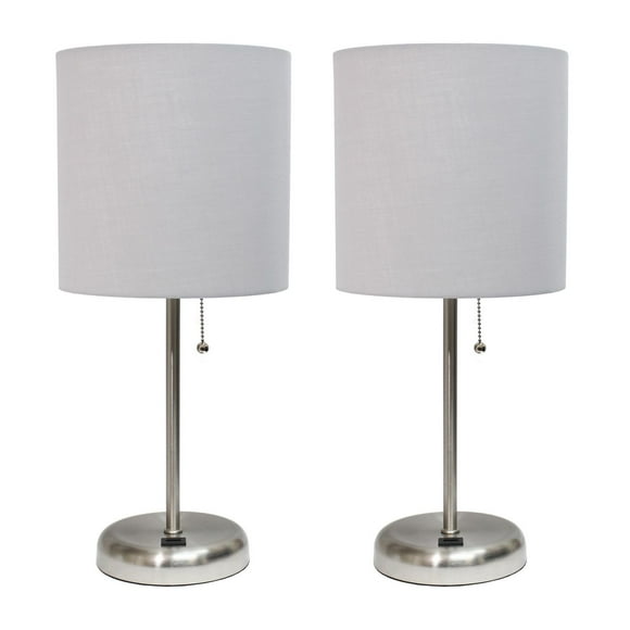 LimeLights Stick Lamp with USB charging port and Fabric Shade 2 Pack Set