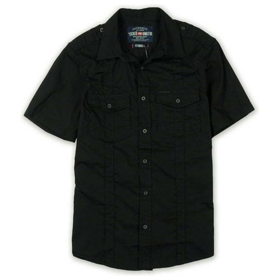 Ecko Unltd. Mens Ss Solid Poplin Button Up Shirt, Black, X-Small