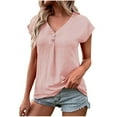 thumbnail image 2 of Summer Saving Wycnly Womens Blouses and Tops Dressy Casual Solid Button up Lightweight Comfy Pullover Tunic Shirts Summer Plain V-Neck Short Sleeve Cute Tees Tops Pink XXL, 2 of 7