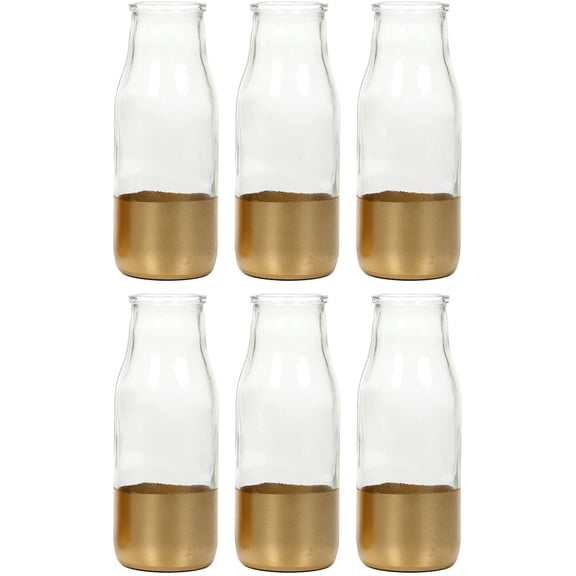 Hosley Set of 6, Glass Gold Dip Glass Bottle, 5.25" High