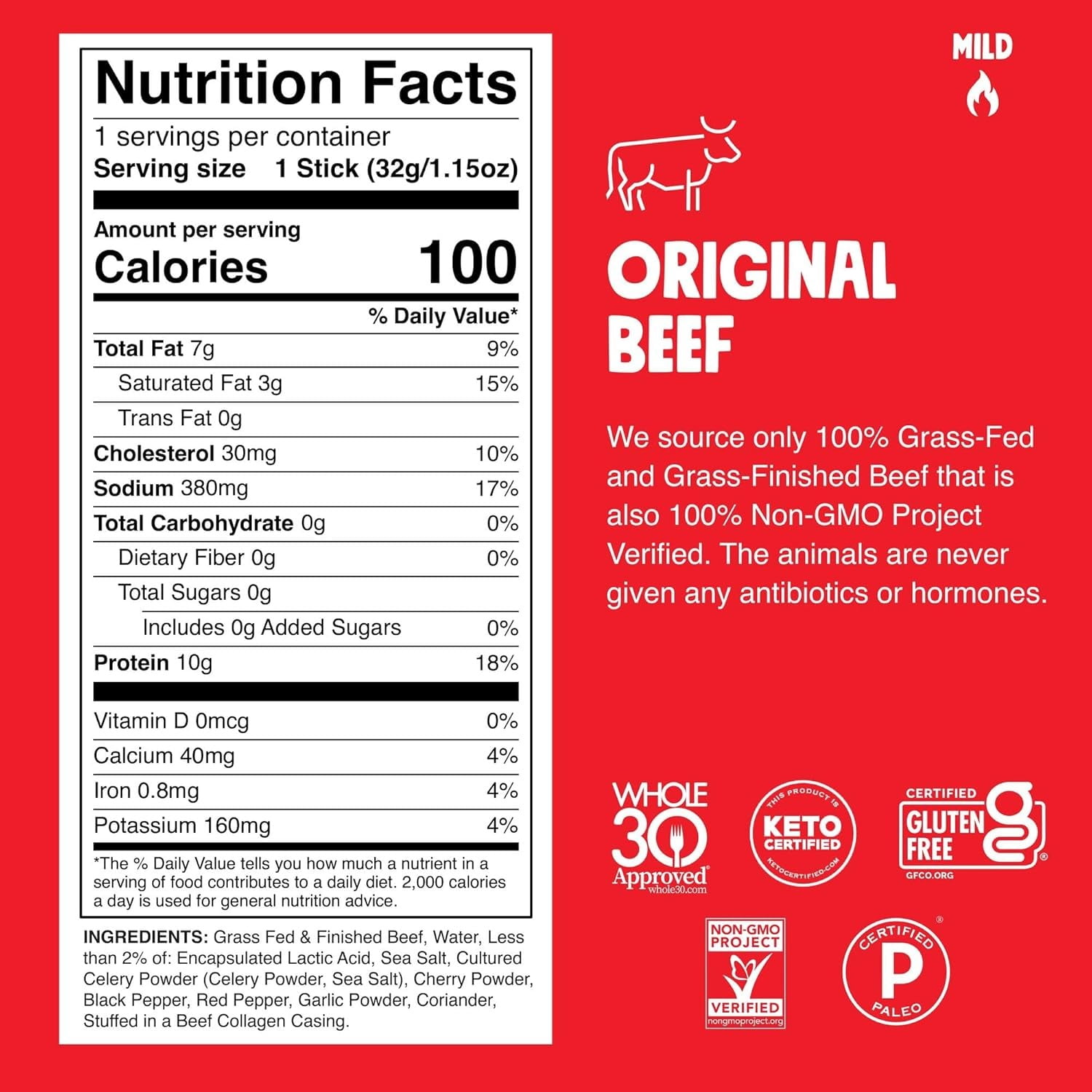 CHOMPS Grass Fed Beef Jerky Sticks, Beef Variety Pack, 10 Sticks: (5) Original Beef, (5) Jalapeno Beef…