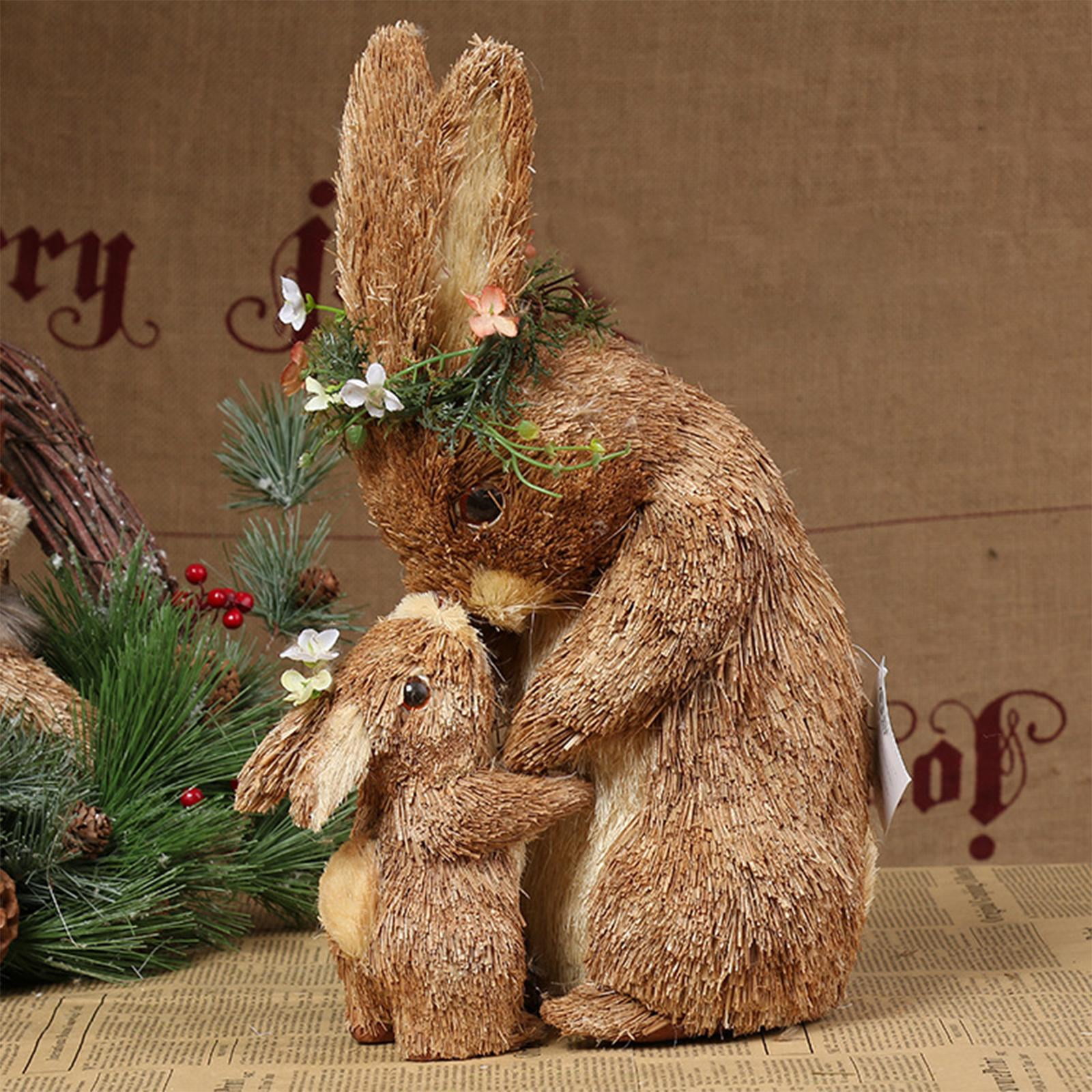 Cute Straw Easter Rabbit Bunny Sculpture Crafts Standing for garden and home and indoor and outdoor Wedding Party Decoration 24x15x33cm