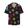 thumbnail image 5 of PAYOHTO Colorful Animal Foot Prints Black Mens Hawaiian Casual Short-sleeved Shirt Tropical Summer Beach Button Down Shirts, 5 of 7