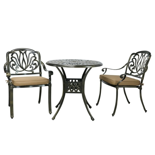 MEETWARM 3 Piece Patio Bistro Set, Outdoor All-Weather Cast Aluminum ...