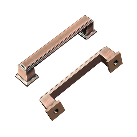 3-3/4 Inch Brushed Antique Copper Kitchen Hardware Cabinet Pulls Handles Knobs Copper Drawer Handles Pulls Square Solid Zinc Alloy for Dresser 5 Pack