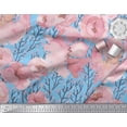 thumbnail image 2 of Soimoi Blue Japan Crepe Satin Fabric Branch & Peach Flower Watercolor Print Fabric by Yard 42 Inch Wide, 2 of 3