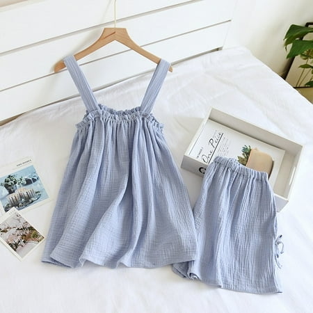 

CoCopeaunt Summer Pajamas Set for Women Sexy pure cotton gauze SleepwearTank Top Suits with Shorts Cute Underwear Soft Nightwear