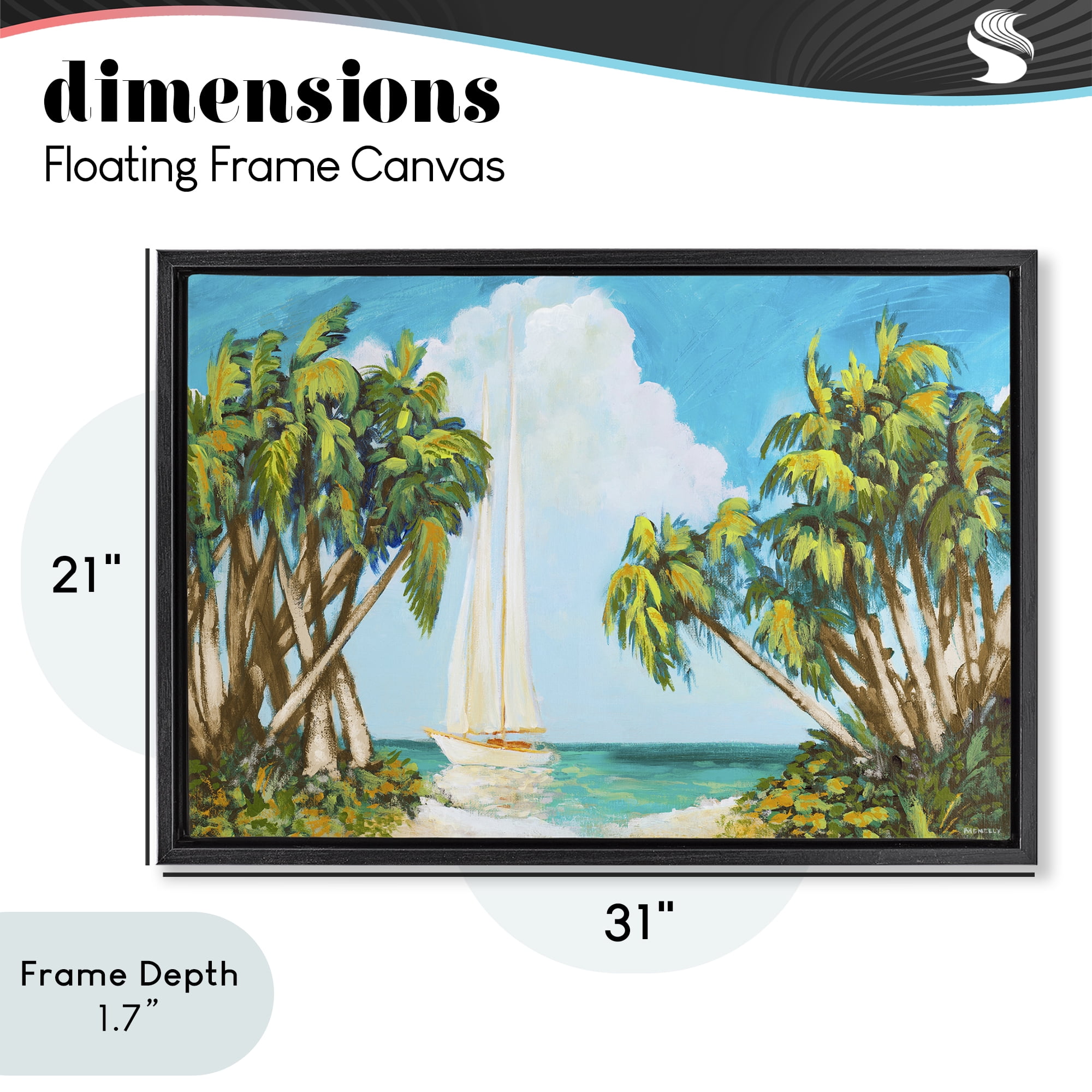 Stupell Industries Sailboat Among Palms Black Framed Floater Canvas Wall Art, design by Dan Meneely