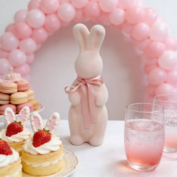 Hxlamzoo Colorful Flocked Standing Easter Bunny with Bow Decoration for Home Garden Party Decorations and Gifts