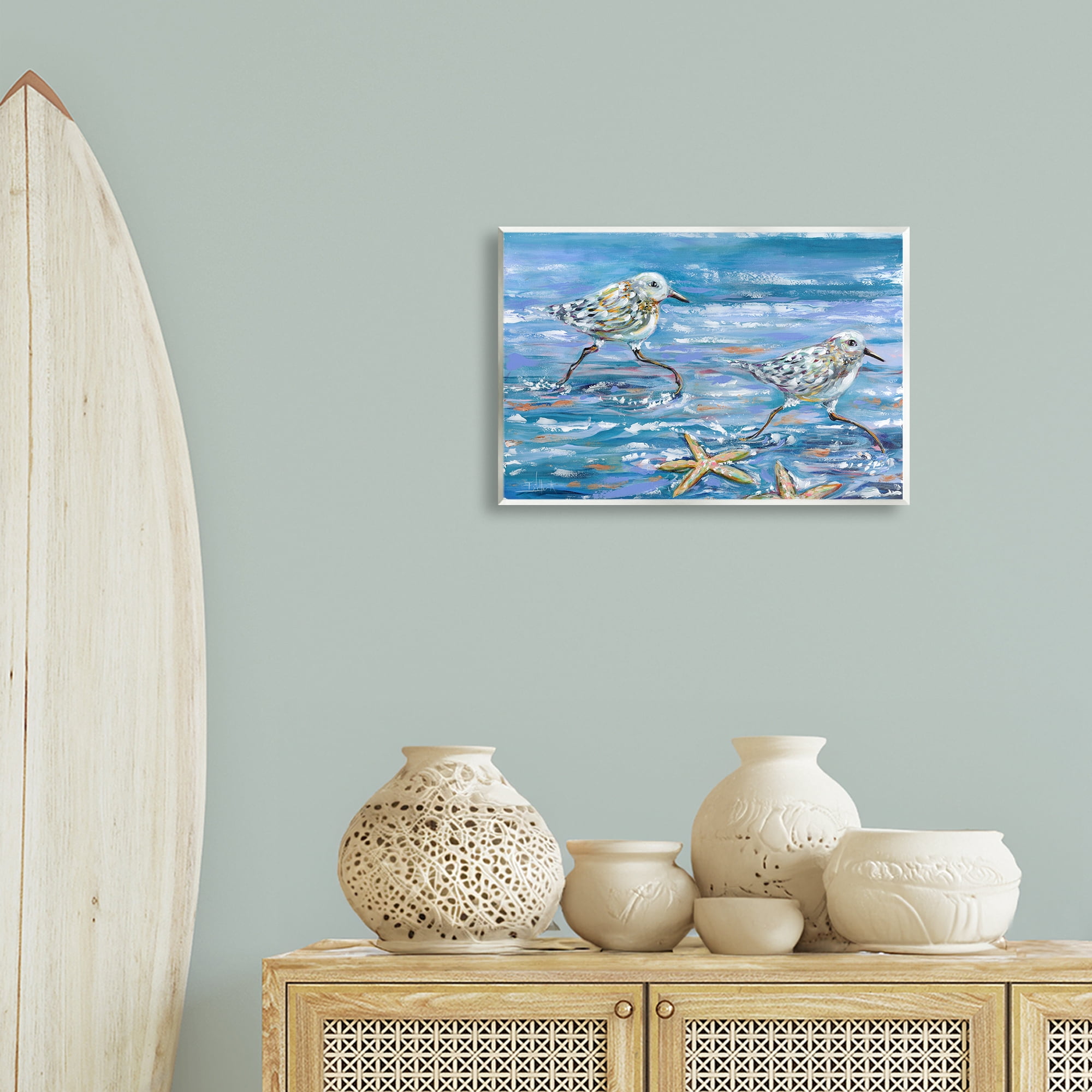 Stupell Industries Running Sea Sandpipers Coastal Painting Unframed Art Print Wall Art, 19 x 13