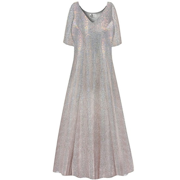 Plus size 6x Petite Womens Dress Soft Peach Aurora Designer Print Short Sleeve High V-Neck Princess Cut