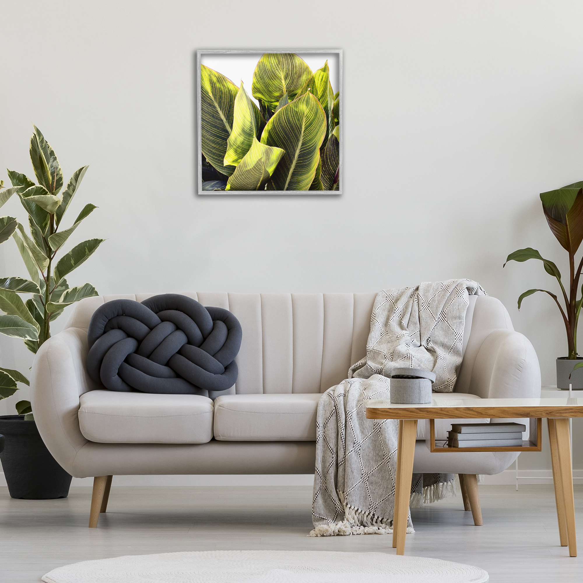 Stupell Industries Bright Tropical Leaves Botanical & Floral Painting Gray Framed Art Print Wall Art, 24 x 24