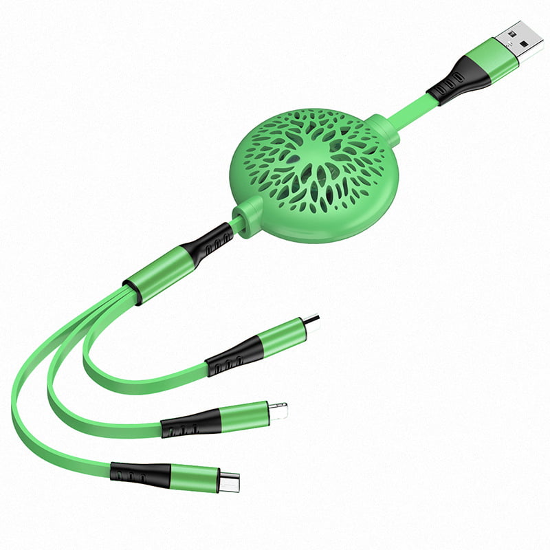 Three-in-One Pretty Retractable Charging Cable,5 Adjustable Lengths Mini Data Cable Support Fast Charging and Data Sync Connector with Storage Bag