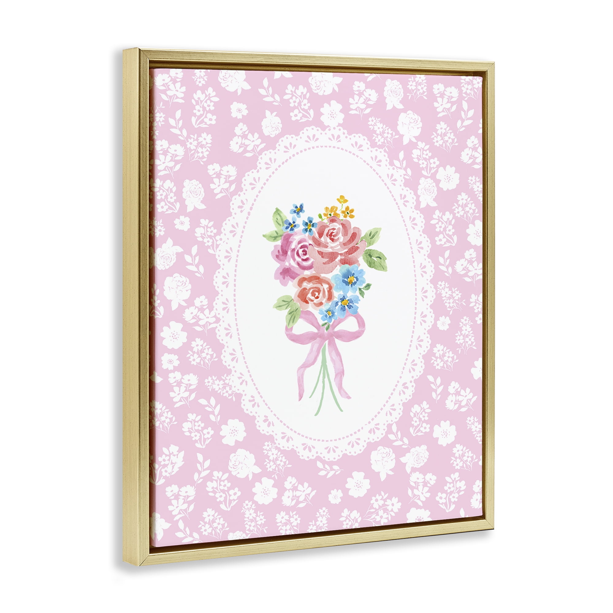 Stupell Industries Pink Feminine Bouquet Gold Framed Floater Canvas Wall Art, design by Corinne Haig
