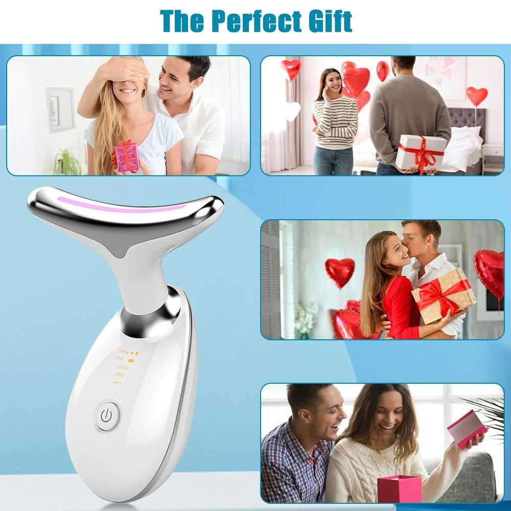 Neck Face Massager Face Sculpting Tool 3 Colour Modes and Vibration for Facial Massager for Double Chin, Red