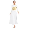 thumbnail image 3 of Miutii Women Metallic Gold Liturgical Praise Dance Dress Long Sleeve Lyrical Dancewear Church Worship White S, 3 of 9