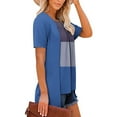 thumbnail image 4 of Fmbrln Womens Summer Short Sleeve T-Shirts Fashion V Neck Color Block Tops Casual Loose Long Hem False Two Piece Tees, 4 of 5