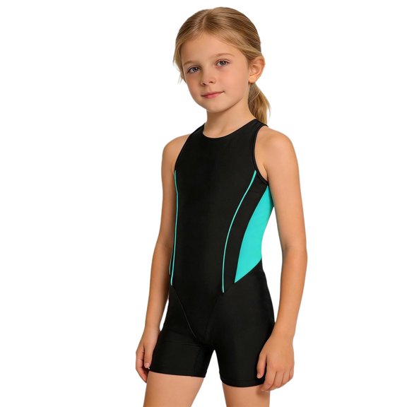 Aislor Girls Boyleg Cutout One-piece Swimsuits Swimming Costume Athletic Rash Guard Bathing Suit Swimwear Size 8-16 Green&Black 12