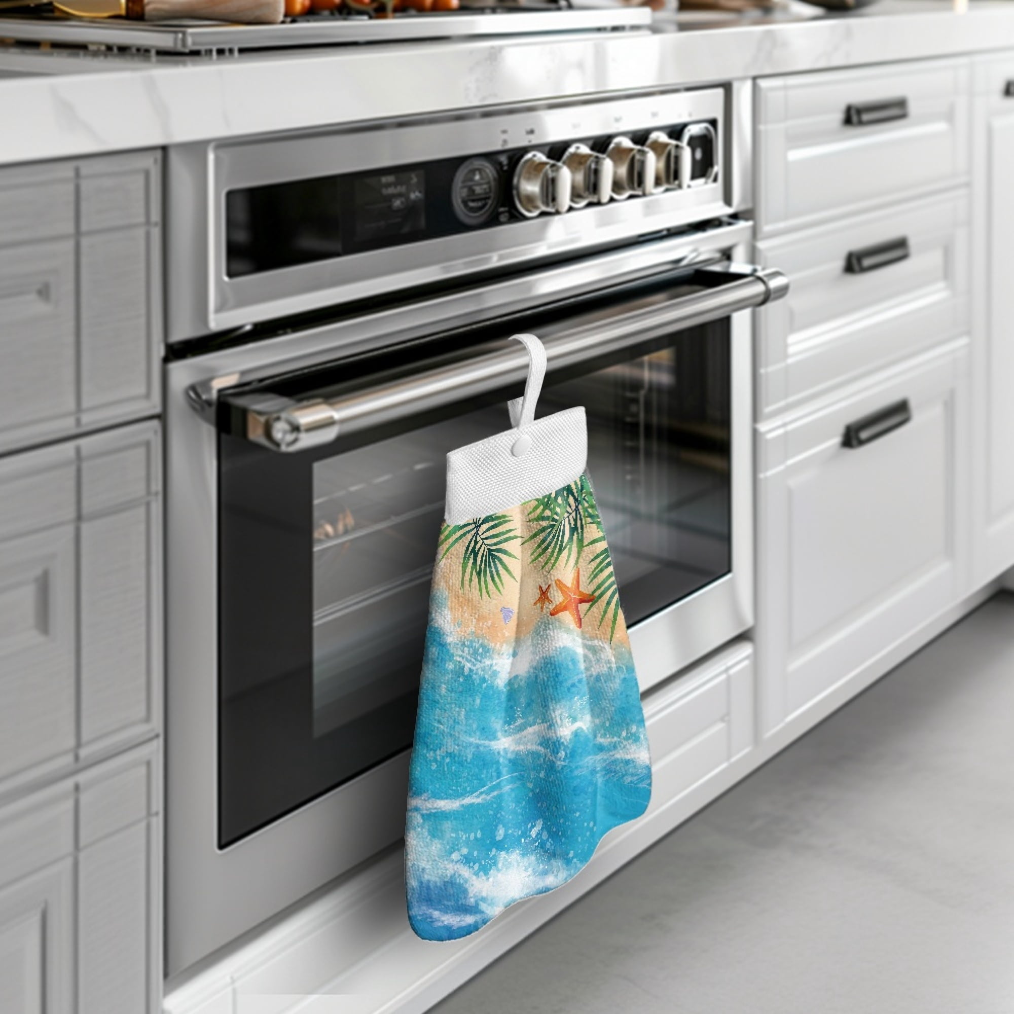 ZIATUBLE Beach Ocean Bathroom Hand Towels Starfish Dish Towels for Kitchen Drying Machine Washable Hanging Dual-Purpose Hand Towel Easy to Install Hanging Tie Towels Tea Towels