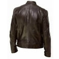 thumbnail image 3 of Miluxas Men's Stand Collar Leather Jacket Motorcycle Lightweight Faux Leather Outwear Brown XL(XL), 3 of 4