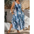 thumbnail image 5 of Blue Sleeveless Round Neck Abstract Tie-Dye Print Maxi Dress For Women, 5 of 7