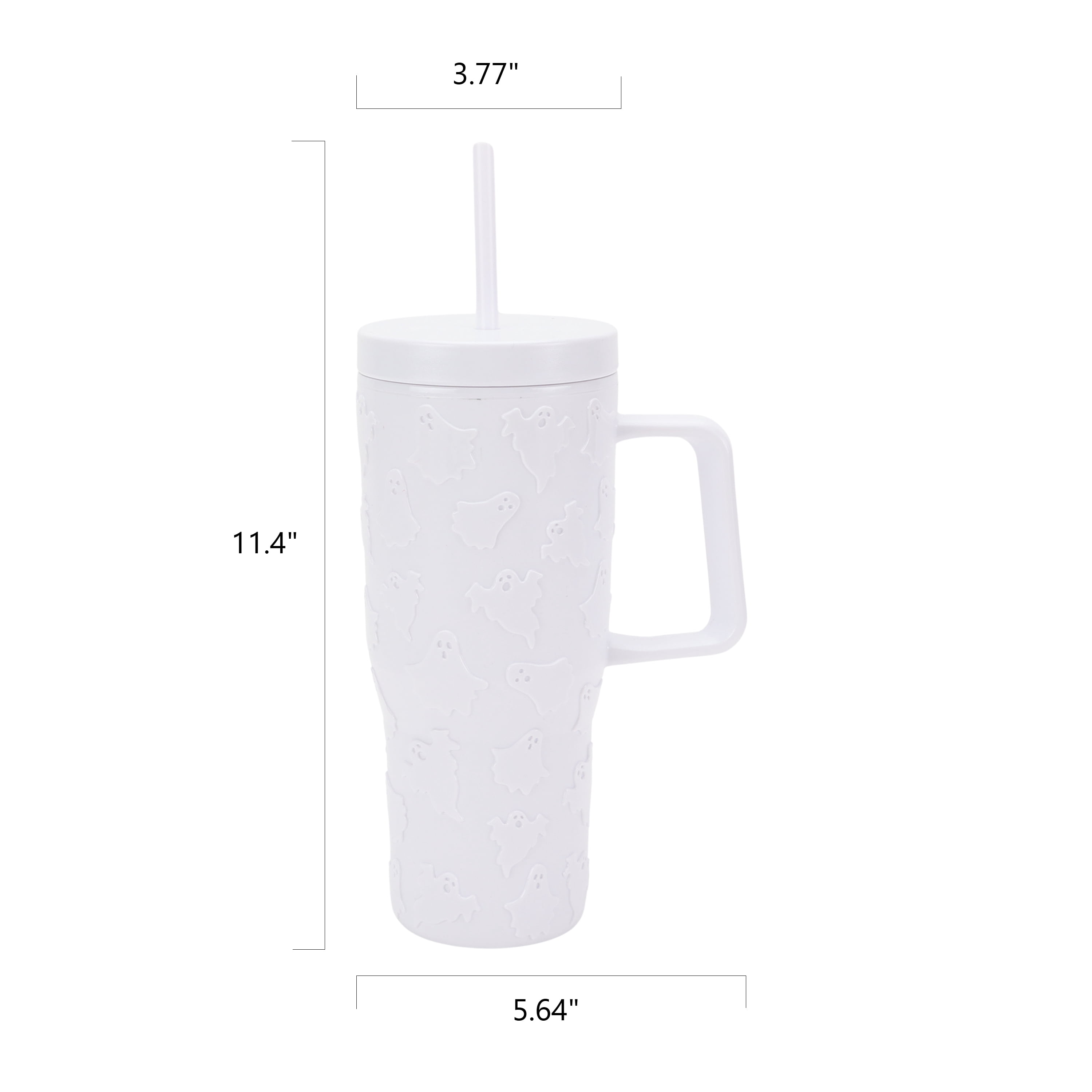 Way To Celebrate 30 Ounce Acrylic Double Wall Embossed Ghost Tumbler with Straw and Handle, White