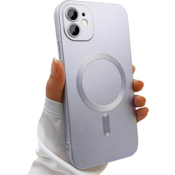 Magnetic case for iPhone 11 Phone Case for Women, Matte Luxury Soft Metallic Luster Design with Camera Lens Protector, Compatible with Magsafe Case for iPhone 11 6.1"-Silver
