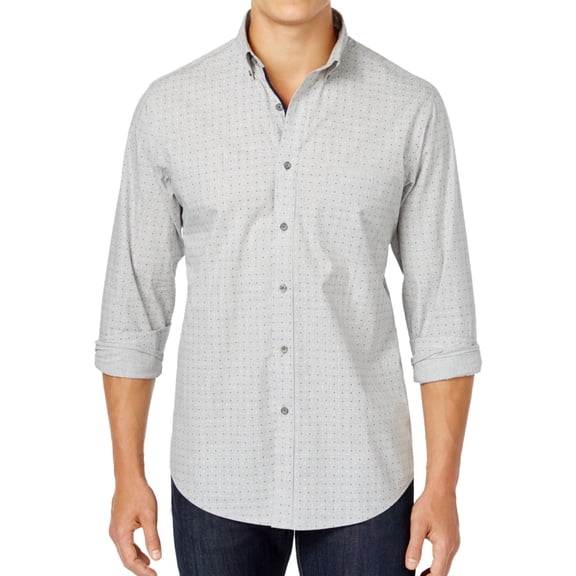 Club Room Mens Dot Button Up Shirt, Grey, XX-Large