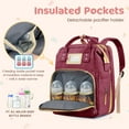 thumbnail image 6 of Diaper Bag Backpack, Multifunctional Baby Changing Bag with Foldable Crib & Insulated Milk Bottle Pocket, Large Capacity Travel Backpack with USB Charging Port & Stroller Strap (Red), 6 of 7