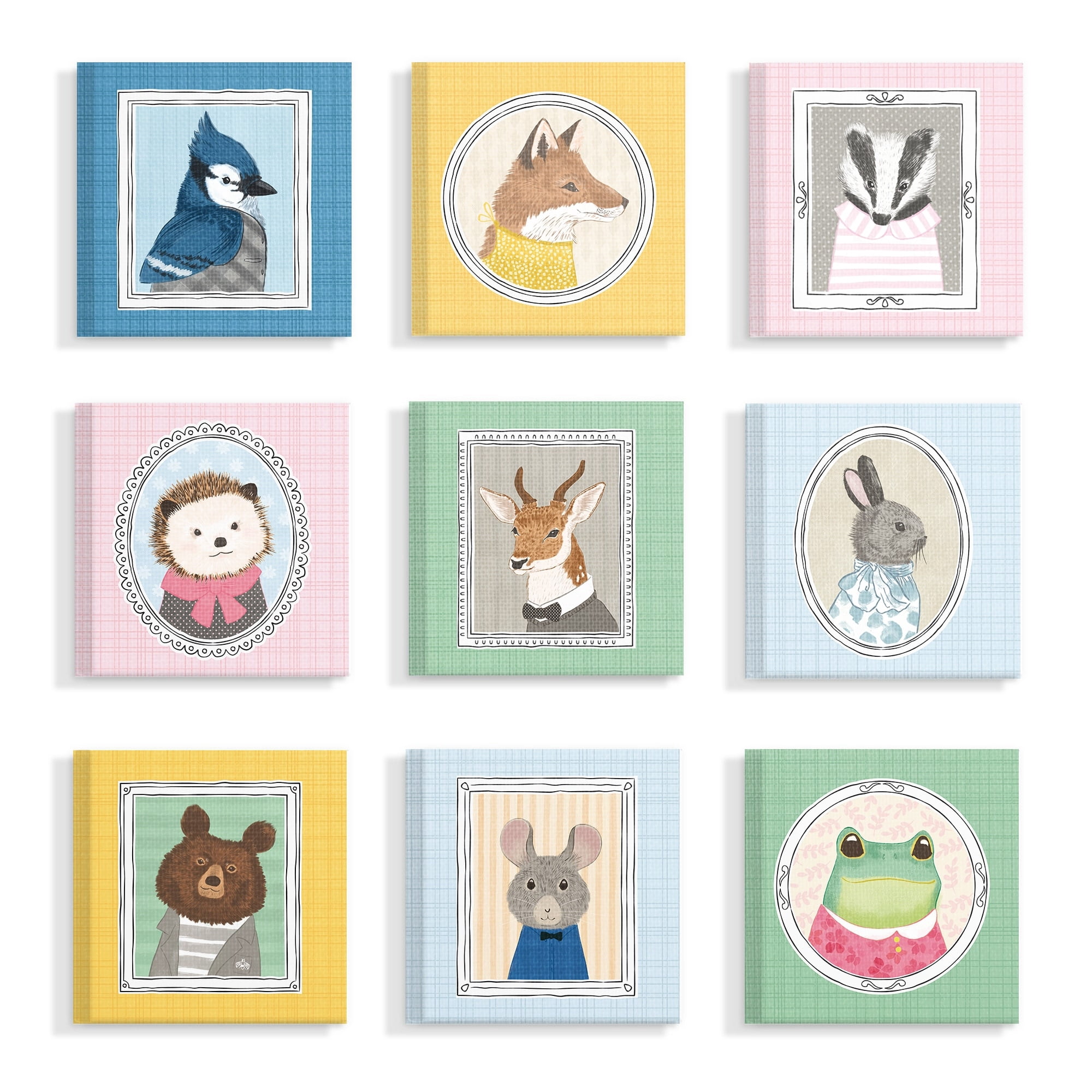 Stupell Woodland Critter Dressed for Family Portraits, 9pc Multi Piece Canvas Wall Art Set, 12 x 12 - Multi-color - 12 x 12