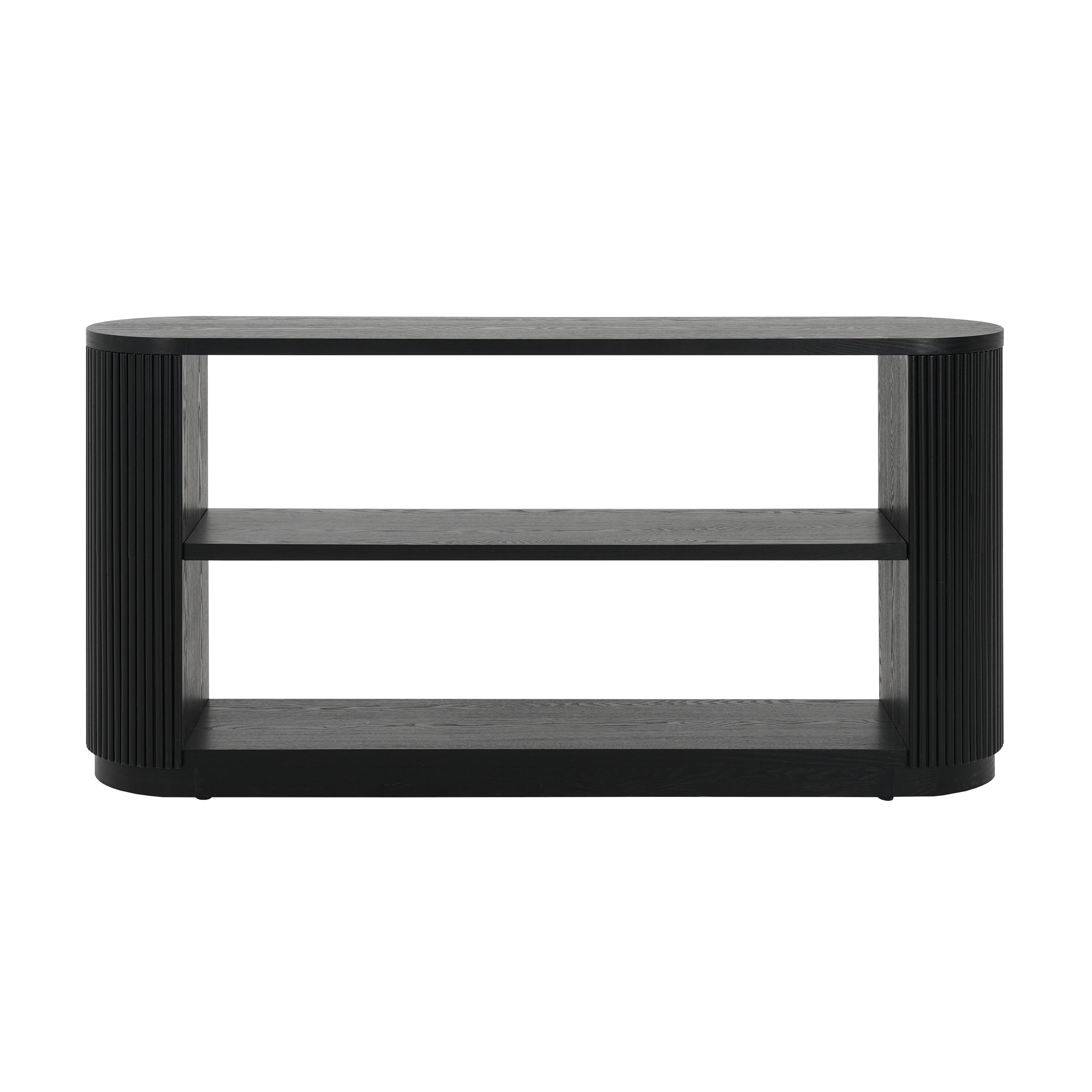 EUROCO 58" Modern Console Table, 3-Tier Sofa Table Behind Couch Accent Tables with Open Shelf & Elegant Wood Grain,Hallway Table for Living Room,Black