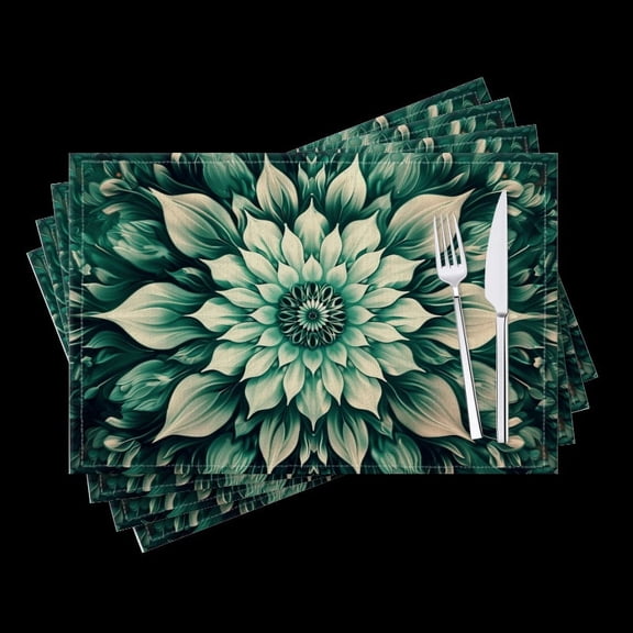 BaHomeck placemats Set of 4 Symmetrical Pattern Of White And Green Leaves Cotton Linen rectangle Placemats for Kitchen Dining Table Indoor,Outdoor,18*12inch