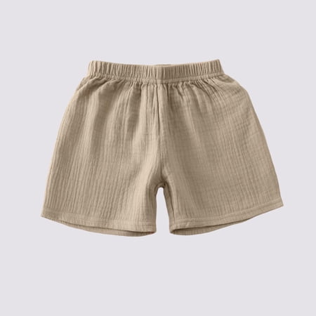 Toddler Boys Girls Cotton Linen Shorts Kids Summer Loose Solid Elastic Waist Shorts Khaki 5-6Y