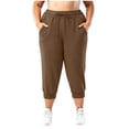thumbnail image 2 of Linen Capris for Women Plus Size Women's Drawstring Capris Jogger Elastic Cuff Hem Casual Sporty Cropped Pants with Pockets Brown L, 2 of 7