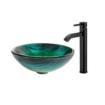 KRAUS Nei Glass Vessel Sink in Green with Ramus Faucet in Oil Rubbed Bronze