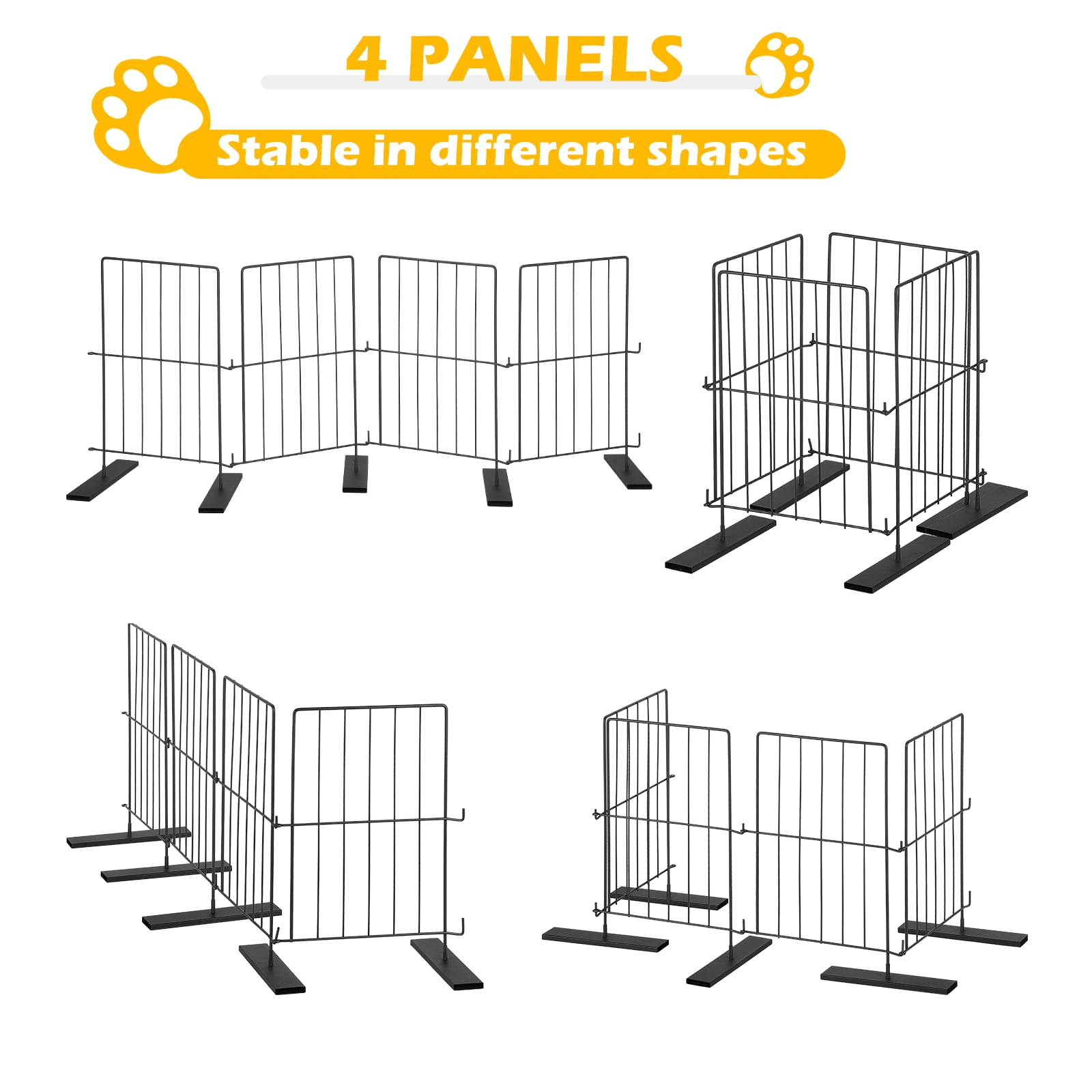 Black Pet Gate for Stairs - 4-Panel Freestanding Dog Fence, Expandable Cat Barrier with Anti-Escape Design, Drill-Free Installation for Home