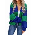 thumbnail image 2 of Womens 2025 Long Sleeve Fall Cropped Cardigan Sweaters Color Block Open Front Casual Loose Knit Outwear Blue S, 2 of 9
