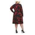 thumbnail image 2 of TOMMY HILFIGER Womens Black Floral Long Sleeve V Neck Below The Knee Wear To Work Fit + Flare Dress Plus 16W, 2 of 3