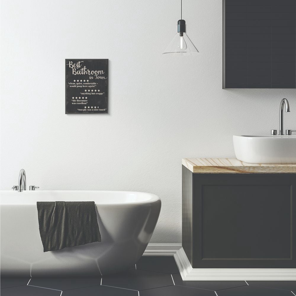 Stupell Industries Best Bathroom Five Star Black Funny Word Design Framed Wall Art by Daphne Polselli