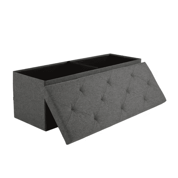 43" Foldable Storage Ottoman Bench with Bins, Padded Footrest Stool for End of Bed, Living Room and Entryway, Holds up to 800 lbs, Gray